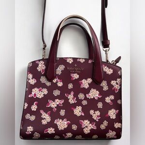 Kate Spade Tinsel Deep Berry Floral Burgundy Handbag Crossbody Satchel